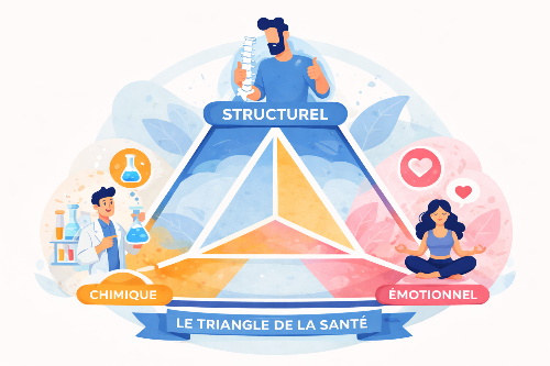 Illustration du triangle de la santé structurel, chimique et émotionnel